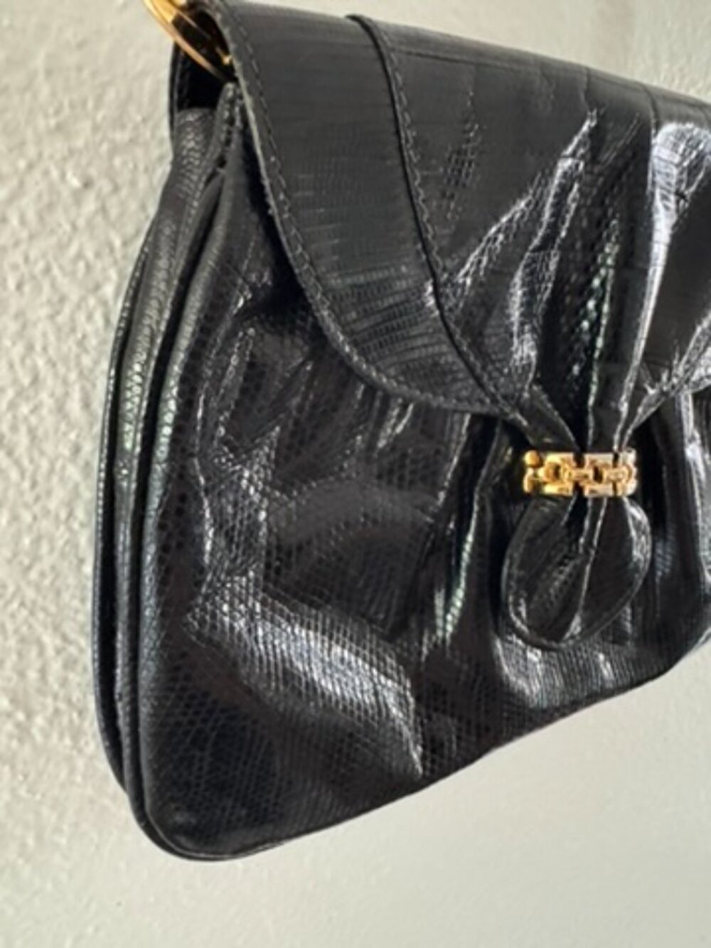 Vintage Black Evening Cross Body Bag or Clutch - Snake Print - Picture 4 of 11